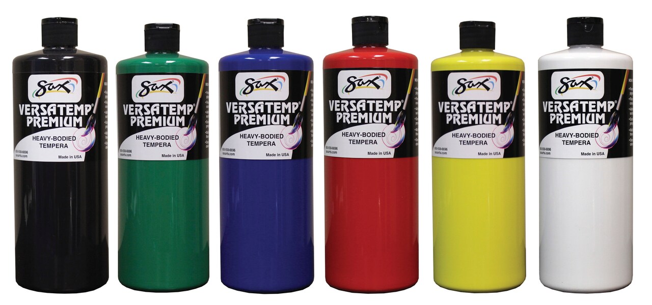 Sax Versatemp Premium Heavy-Bodied Tempera Paint, 1 Quart Bottles, Assorted Colors, Set of 6